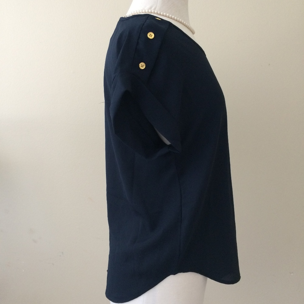 Blue Blouse with Shoulder Button Detail